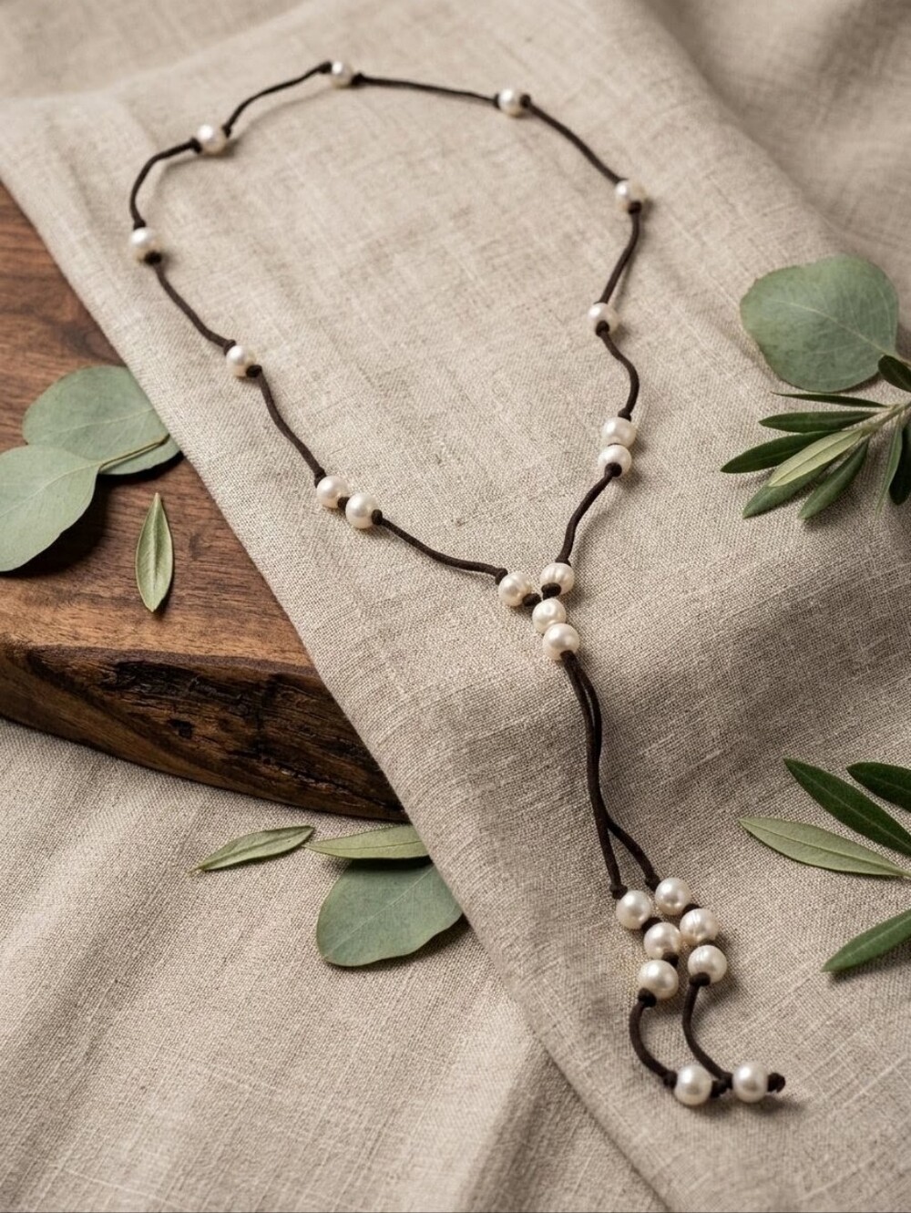 Freshwater Baroque Pearl Suede Lariat Boho Romantic Grunge Whimsigoth